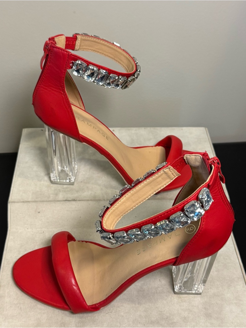 Rampage Red Crystal-Ankle Block Heels , size 9, NWOT - Picture 3 of 8